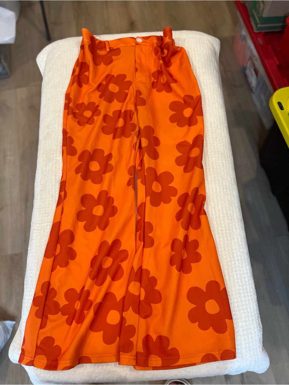Bright Orange Floral Flare Pants - Orange Flower Print Size 0XL